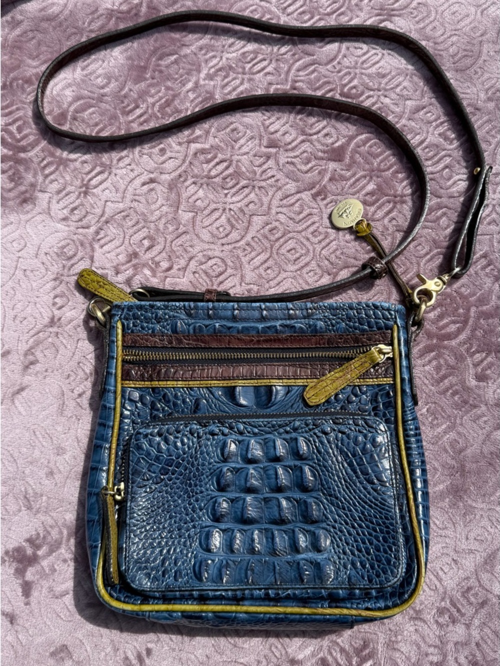 Brahmin Croc-Embossed Leather Crossbody Bag Purse